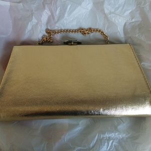 Small Gold Clutch with Gold Chain Strap